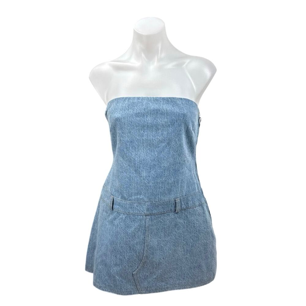 NEW Retrofete Blue Denim Strapless Sleeveless Mini A-Line Tank Tube Dress Size S